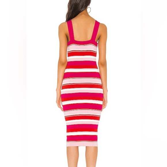 BARDOT BODYCON RED & PINK MULTI STRIPE KNIT CRUISE RESORTWEAR MIDI DRESS SZ SM 6 - Picture 2 of 5